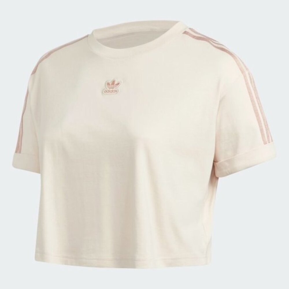 Adidas 100% Cotton Short Sleeve Crop Top Linen Color Women's Size US 3X